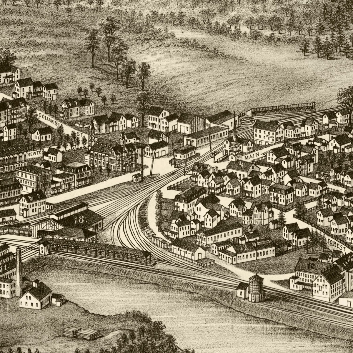Restored historic details from the 1886 city map of Ayer, Massachusetts