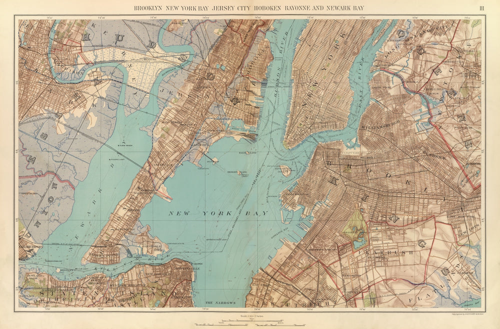 Vintage Map of New York Bay, New York 1891 print style example