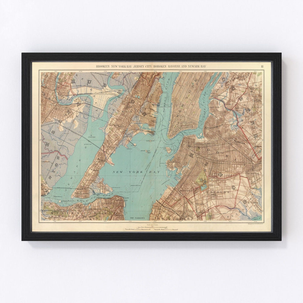 New York Bay Vintage Map 1891