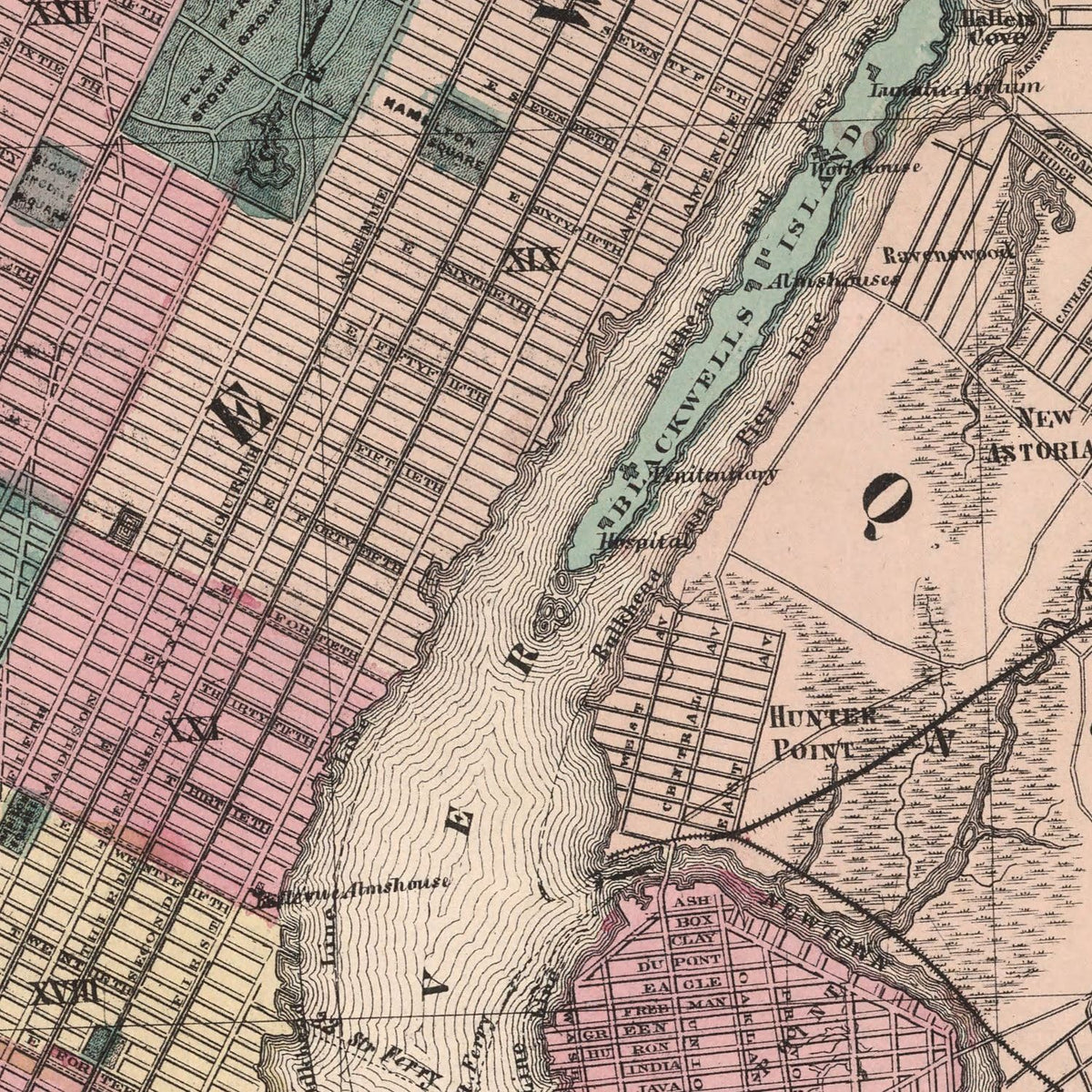 Restored historic details from the 1867 city map of Brooklyn, New York