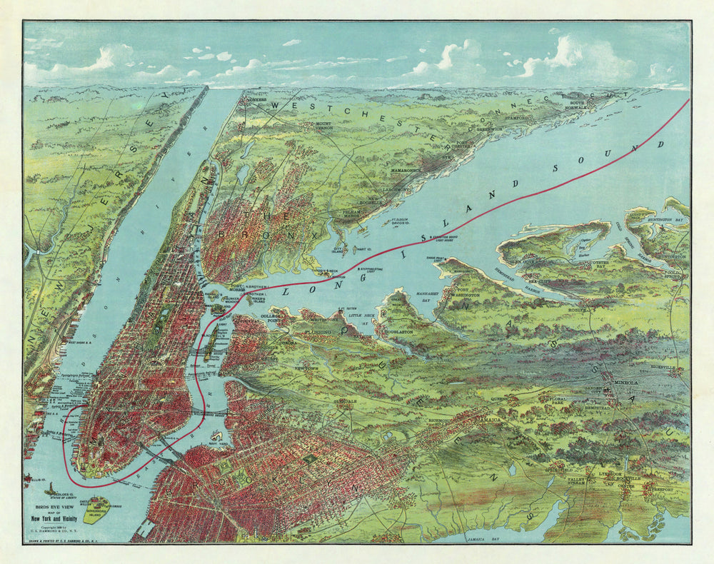 Vintage Map of Long Island, New York 1909 print style example