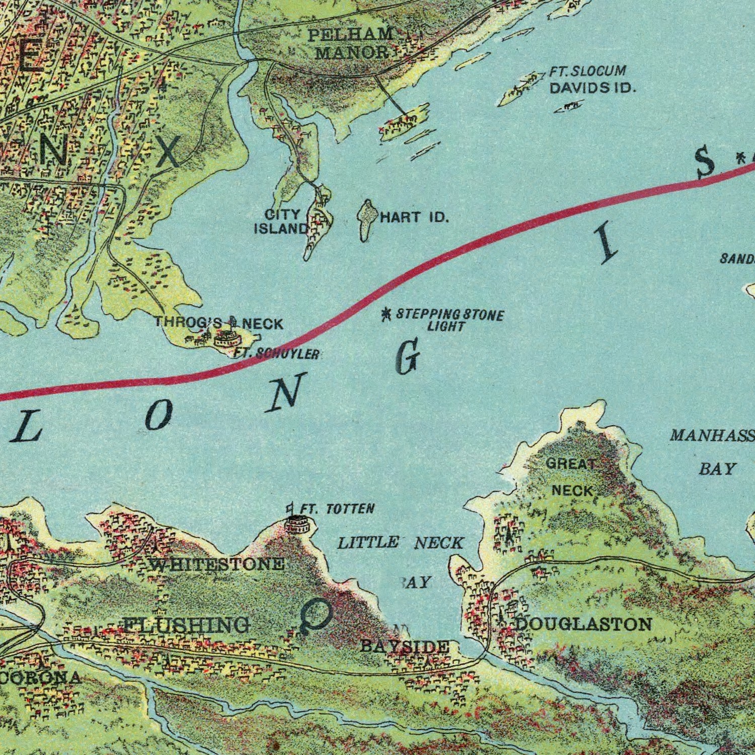 Restored historic details from the 1909 city map of Long Island, New York