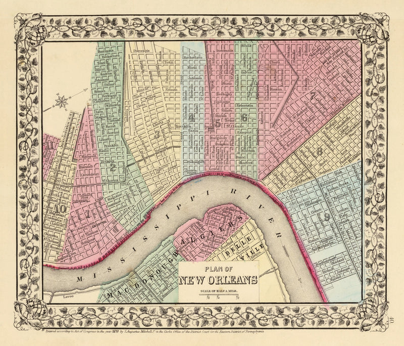Size comparison using Vintage Map of New Orleans, Louisiana 1870