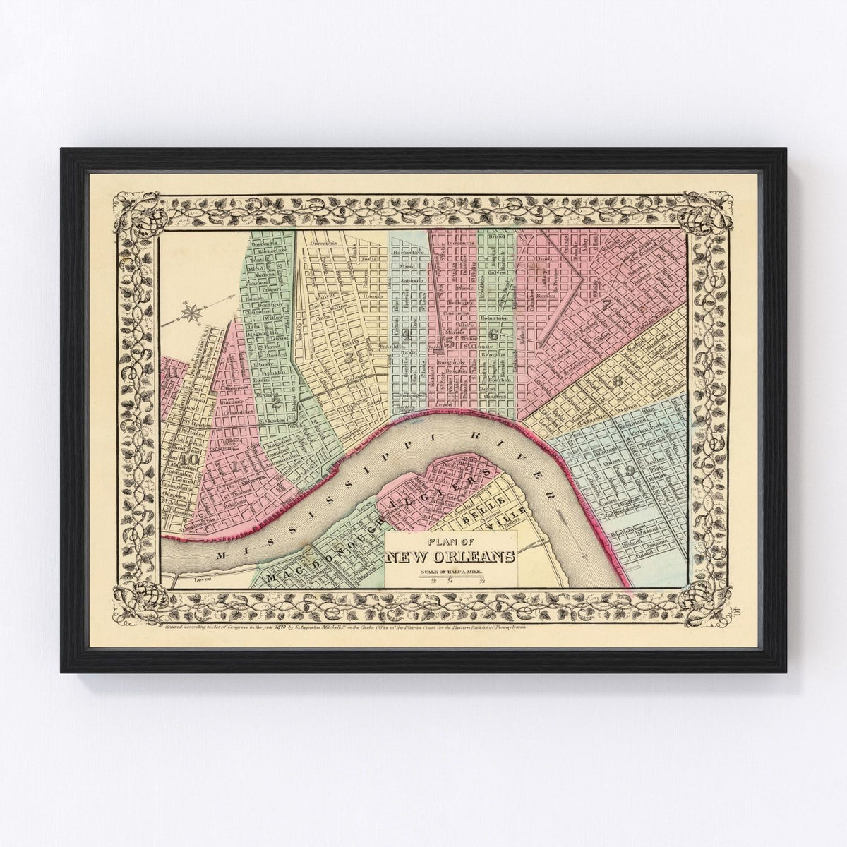 New Orleans Vintage Map 1870