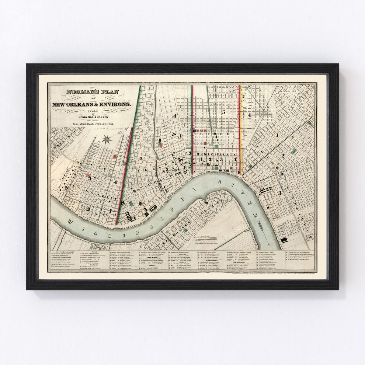 New Orleans Vintage Map 1845