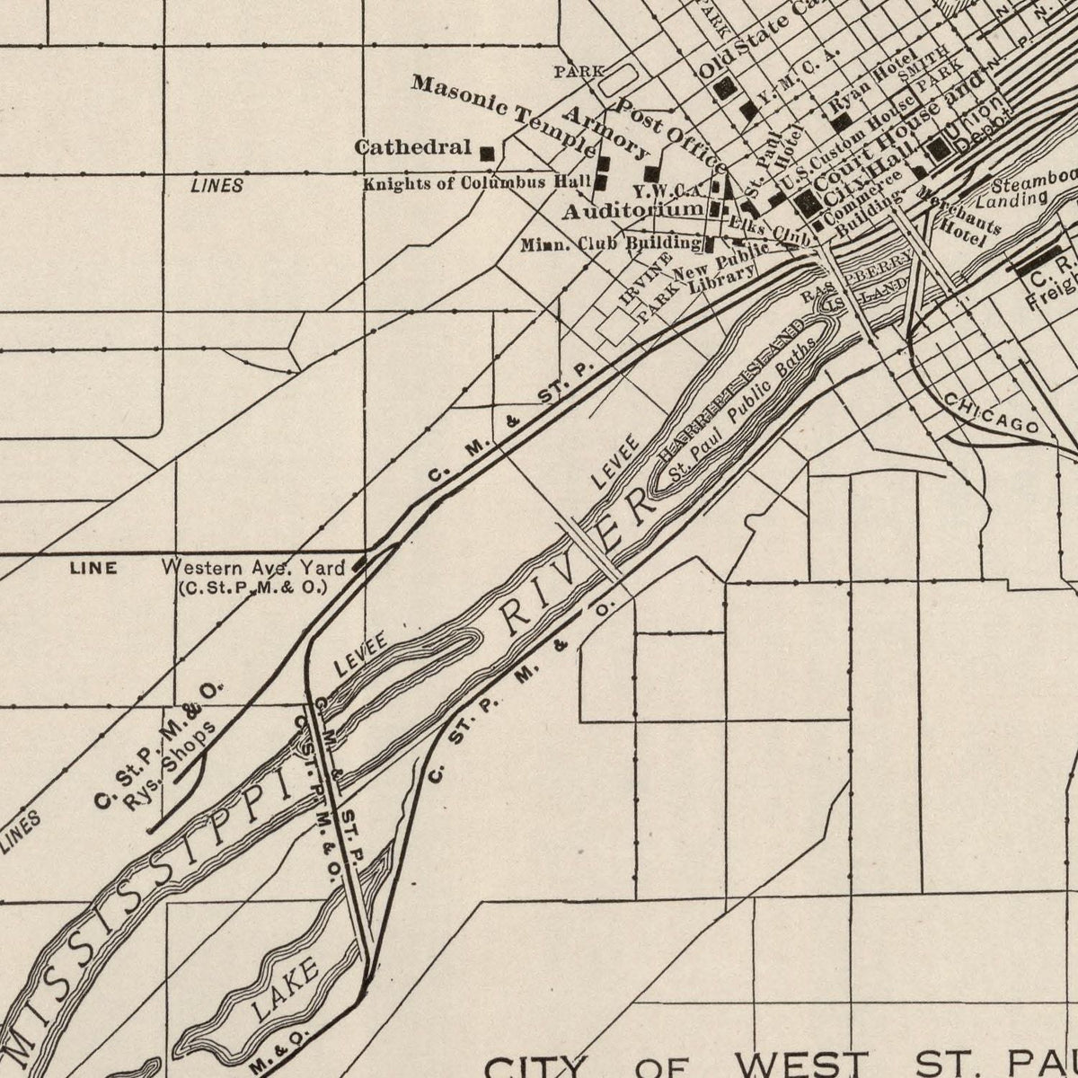 Restored historic details from the 1924 city map of St. Paul, Minnesota