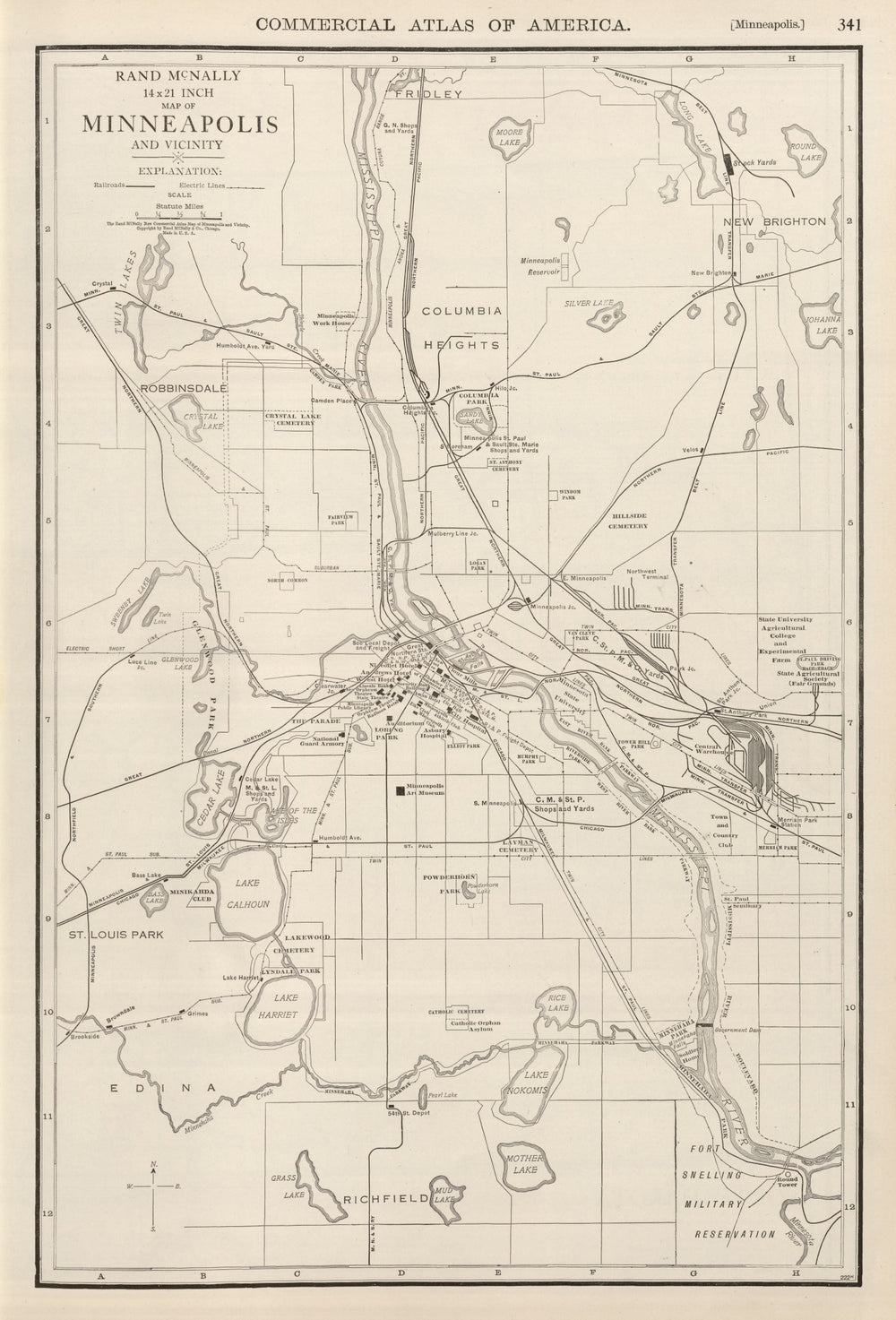 Vintage Map of Minneapolis, Minnesota 1924 print style example