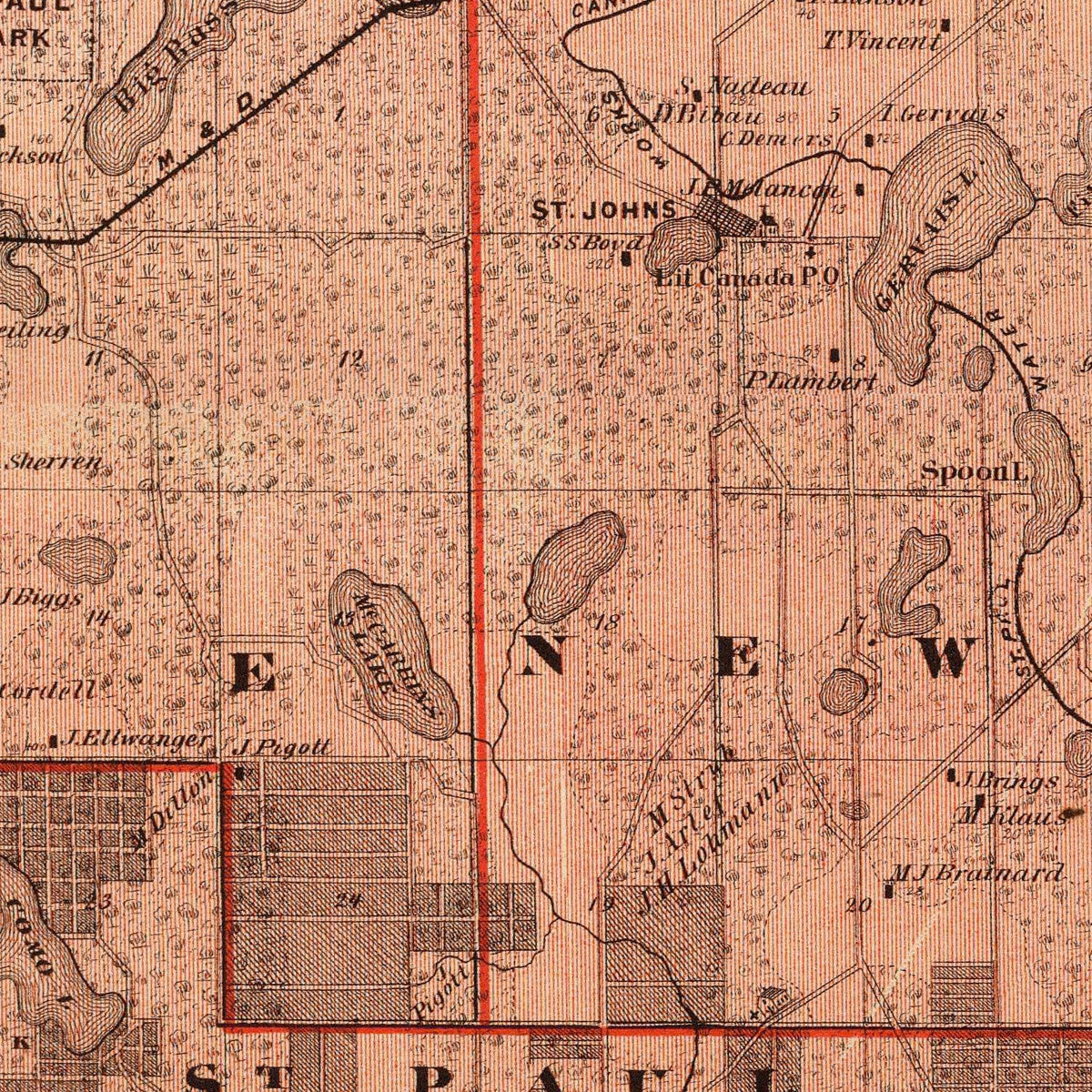 Restored historic details from the 1874 county map of Ramsey County, Minnesota