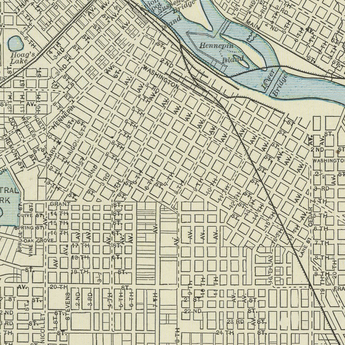 Restored historic details from the 1901 city map of Minneapolis, Minnesota