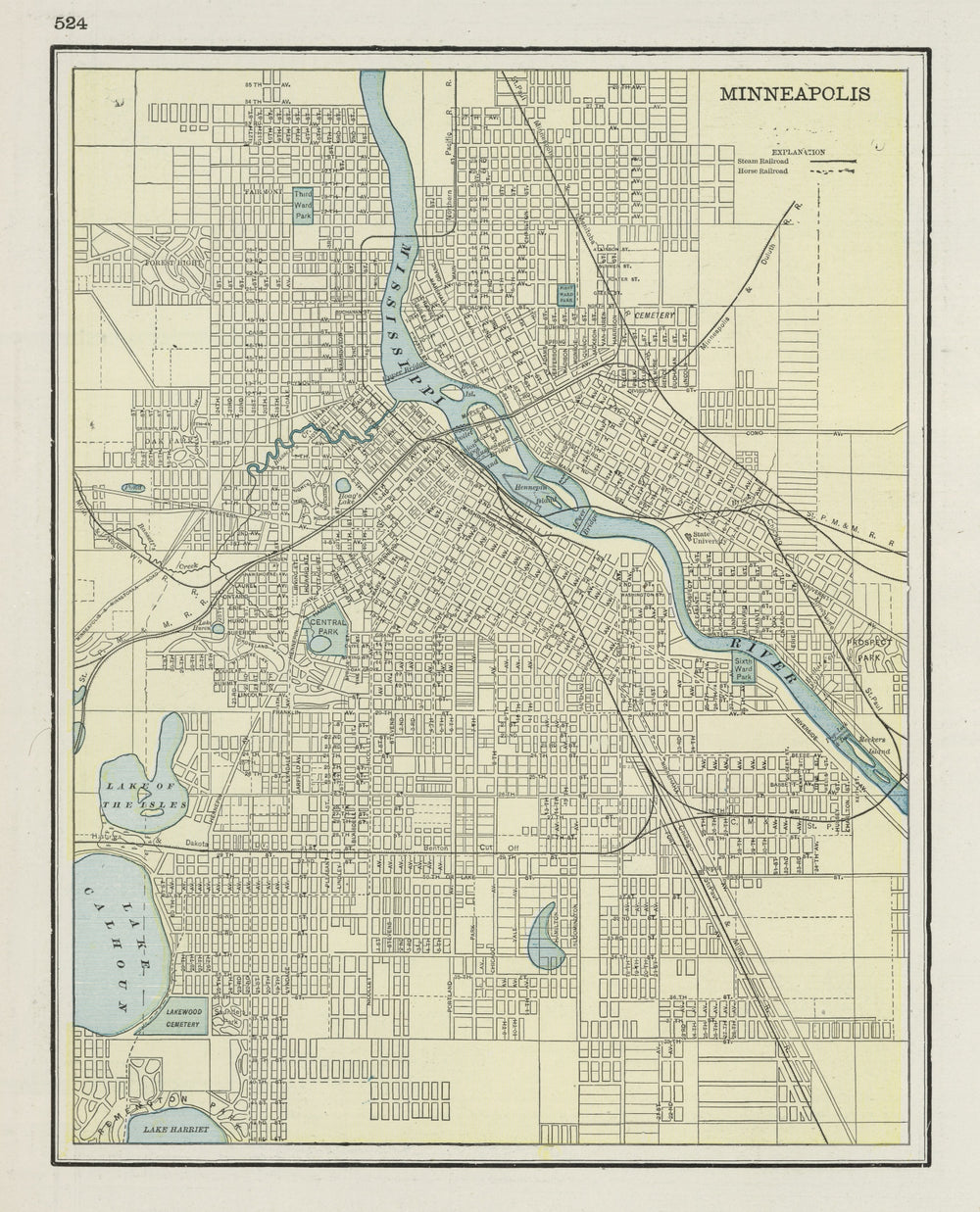 Vintage Map of Minneapolis, Minnesota 1901 print style example
