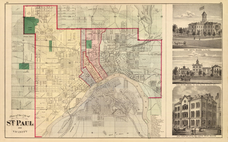 Size comparison using Vintage Map of St. Paul, Minnesota 1874