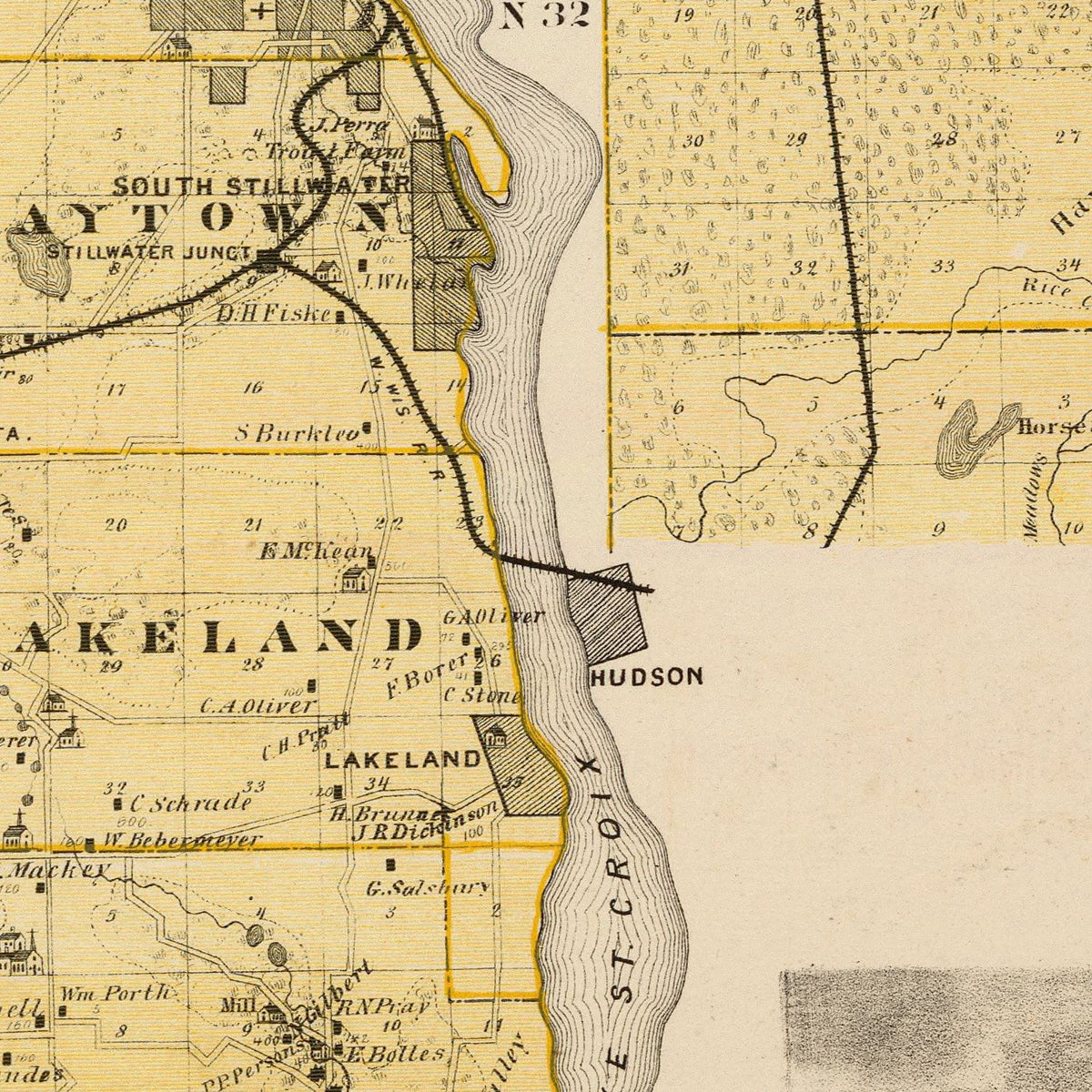 Restored historic details from the 1874 county map of Washington County, Minnesota