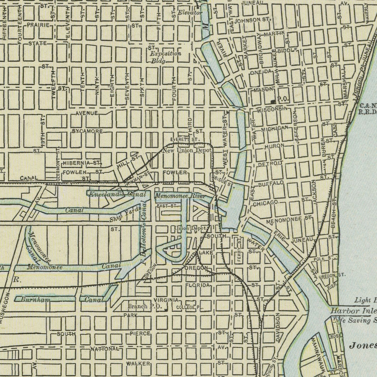 Restored historic details from the 1901 city map of Milwaukee, Wisconsin