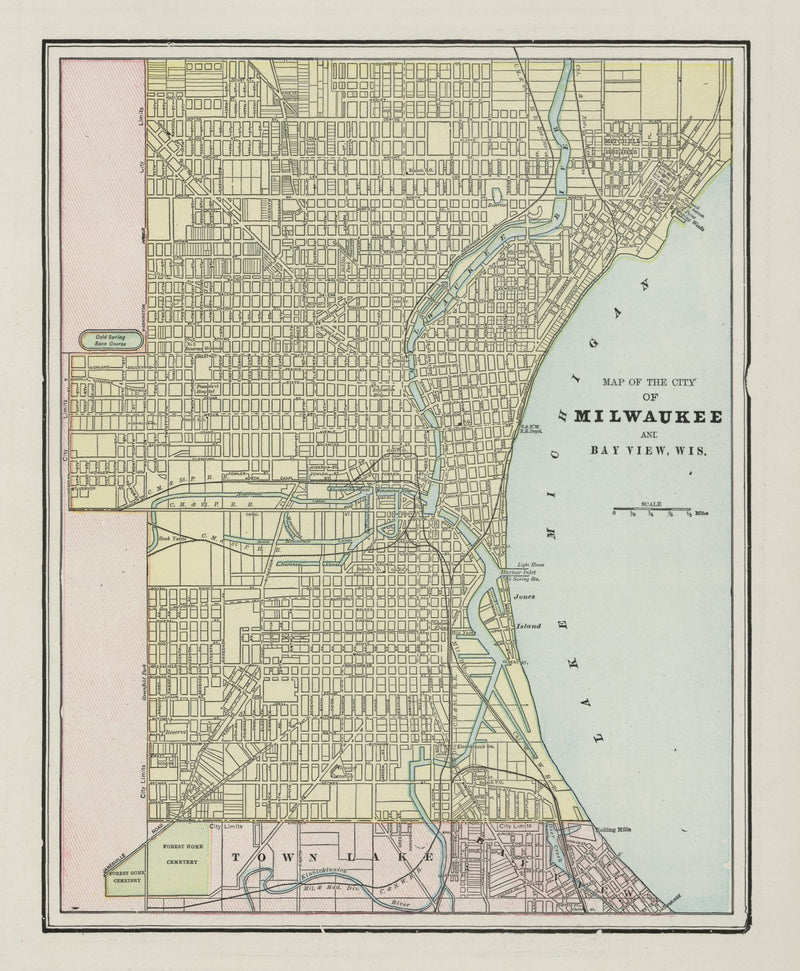Size comparison using Vintage Map of Milwaukee, Wisconsin 1901