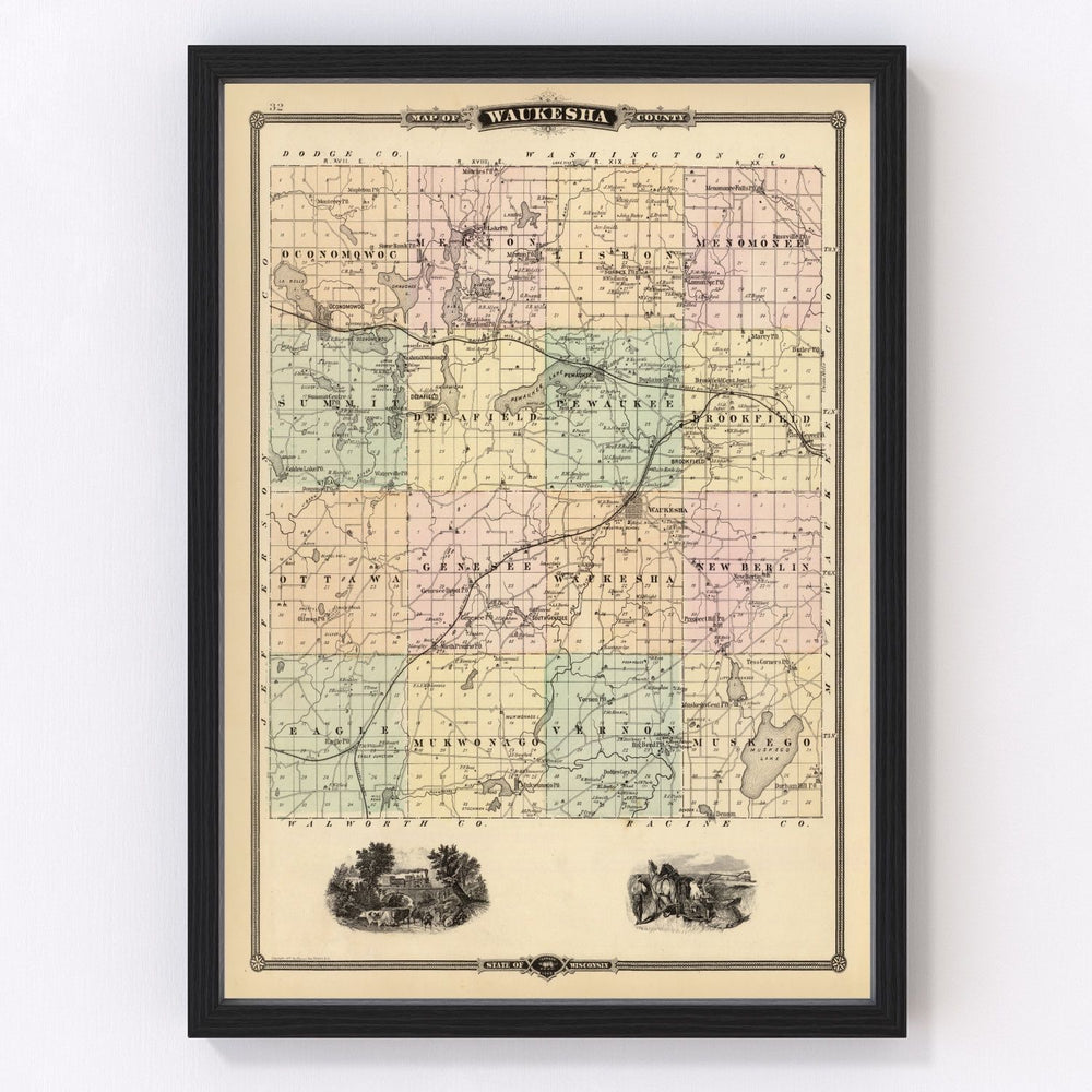 Waukesha County Vintage Map 1878