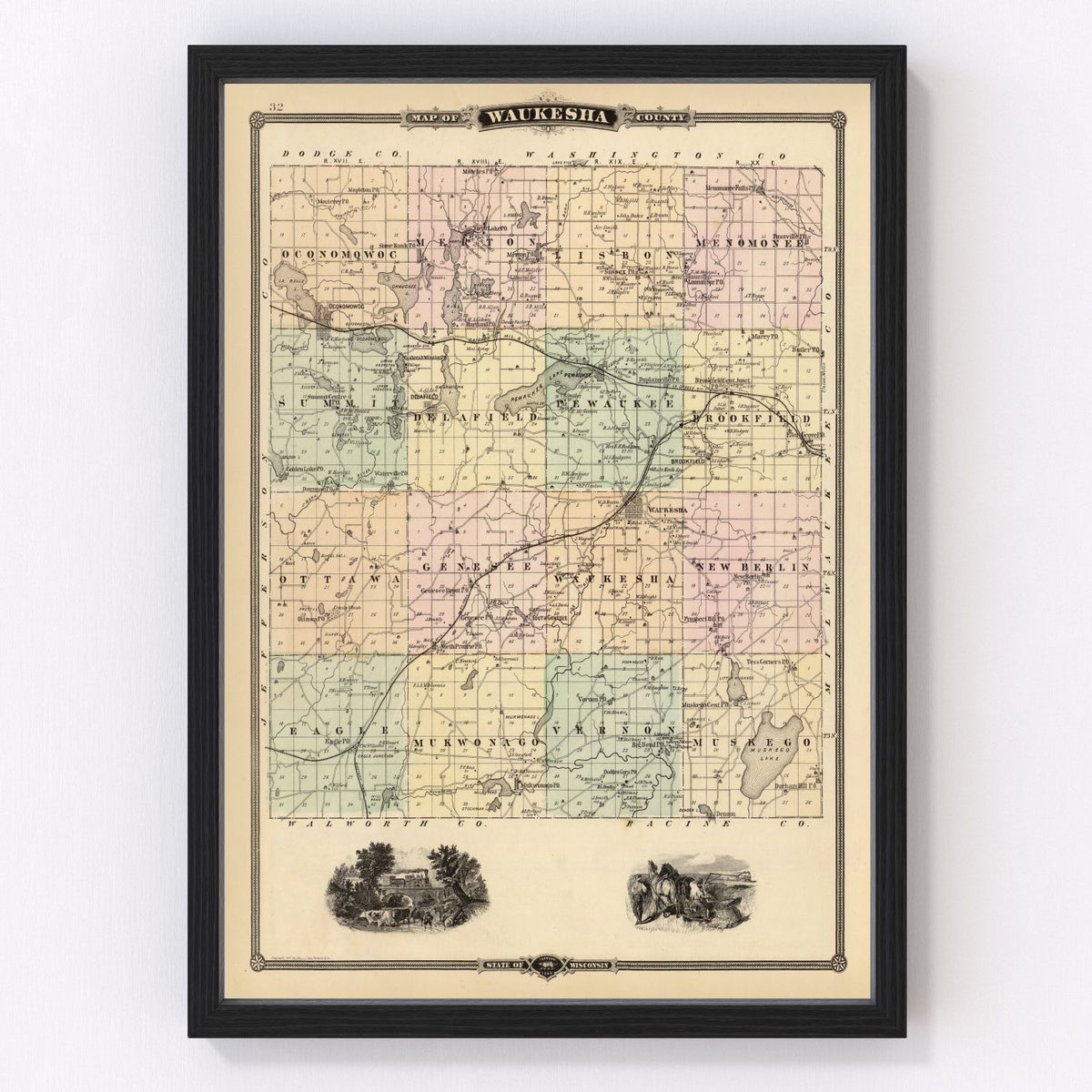 Waukesha County Vintage Map 1878