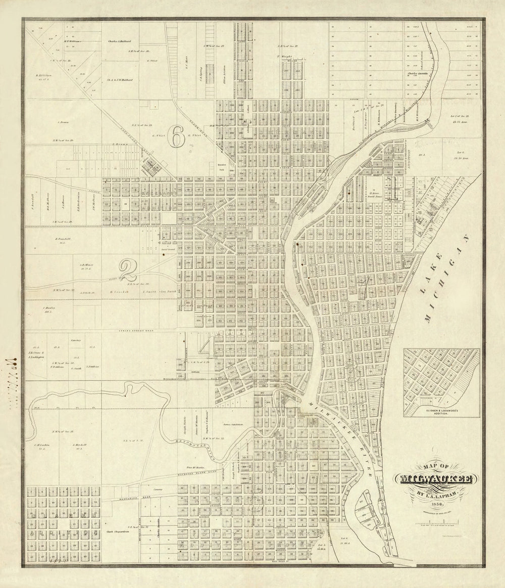 Vintage Map of Milwaukee, Wisconsin 1856 print style example