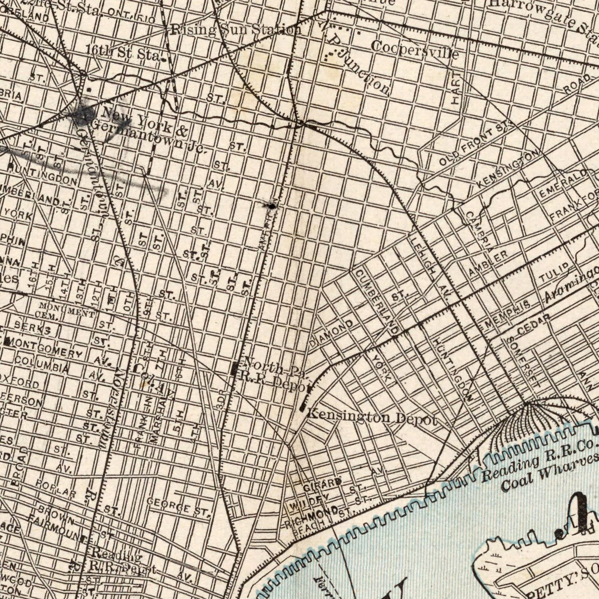 Restored historic details from the 1893 city map of Philadelphia, Pennsylvania