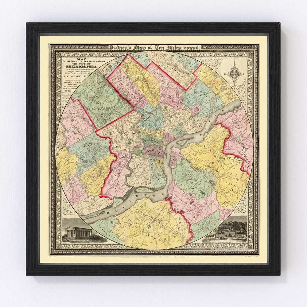 Philadelphia Vintage Map 1847