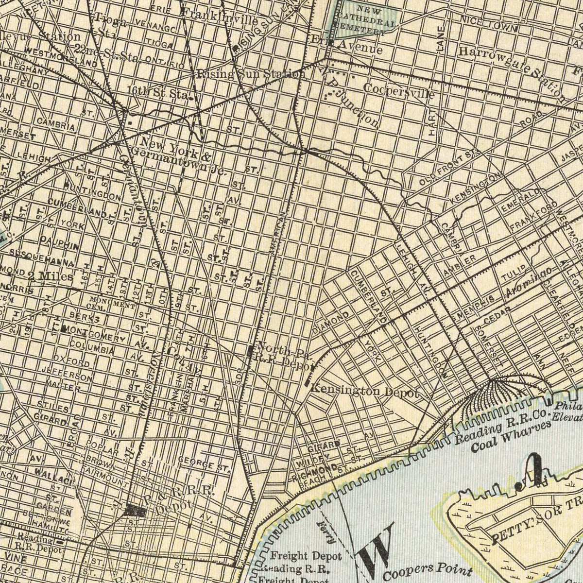 Restored historic details from the 1901 city map of Philadelphia, Pennsylvania