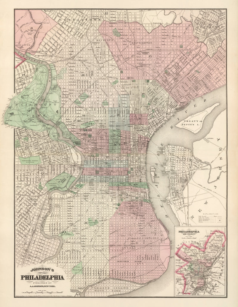Size comparison using Vintage Map of Philadelphia, Pennsylvania 1886