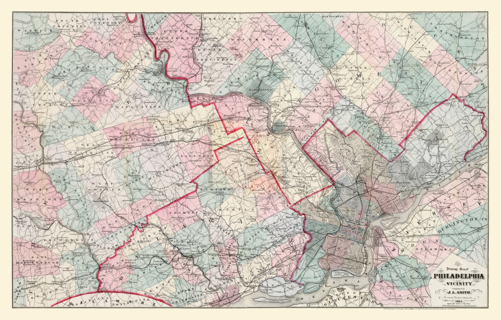 Vintage Map of Philadelphia, Pennsylvania 1882 print style example
