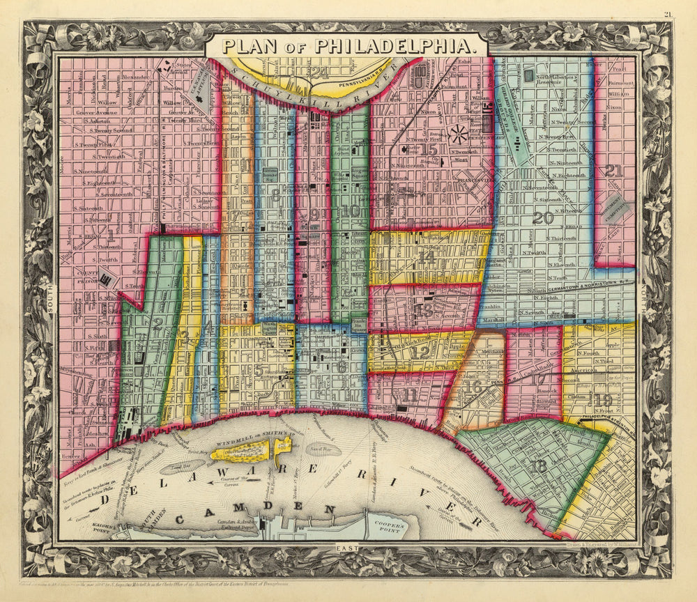 Vintage Map of Philadelphia, Pennsylvania 1860 print style example