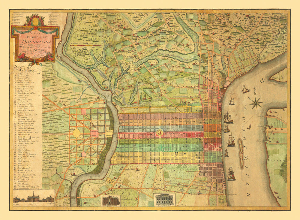 Vintage Map of Philadelphia, Pennsylvania 1802 print style example