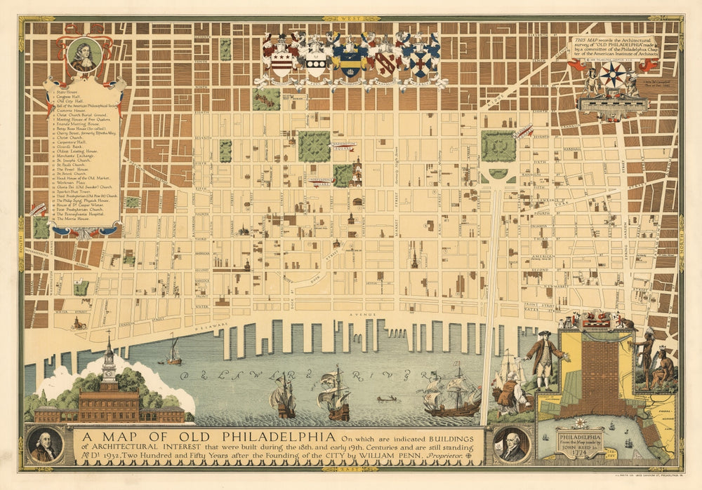 Vintage Map of Philadelphia, Pennsylvania 1934 print style example