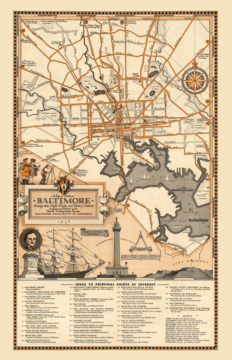 Size comparison using Vintage Map of Baltimore, Maryland 1936