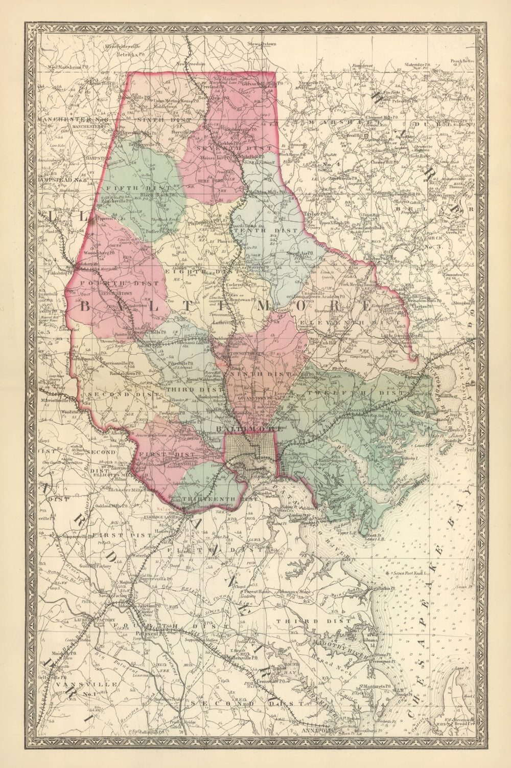 Vintage Map of Baltimore, Maryland 1866 print style example