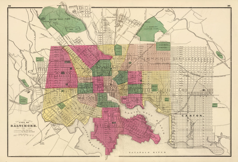 Vintage Map of Baltimore, Maryland 1873 print style example