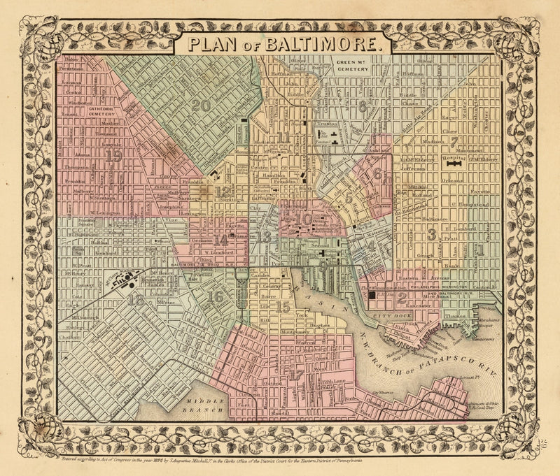 Size comparison using Vintage Map of Baltimore, Maryland 1870