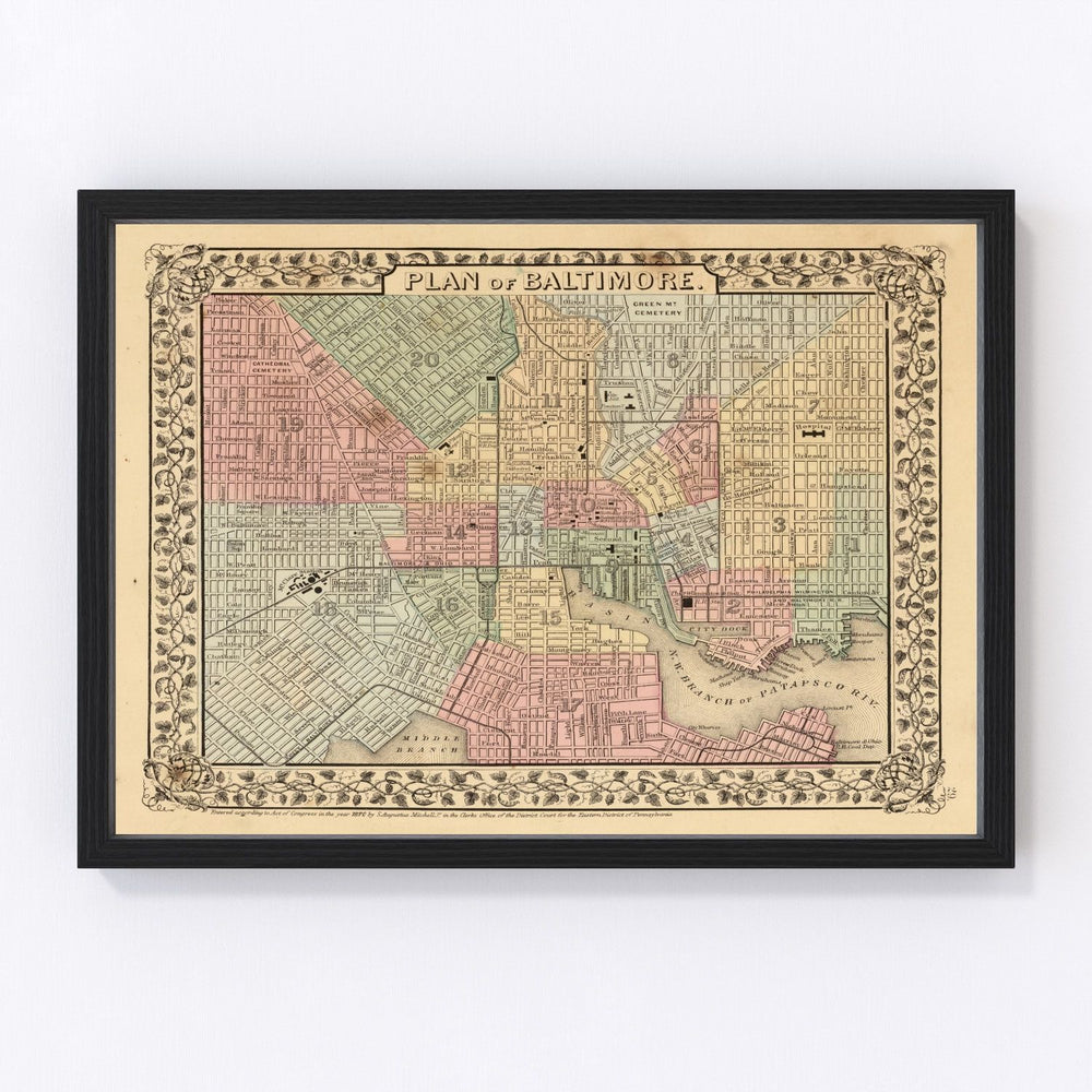 Baltimore Vintage Map 1870