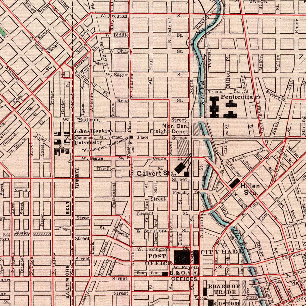 Restored historic details from the 1897 city map of Baltimore, Maryland