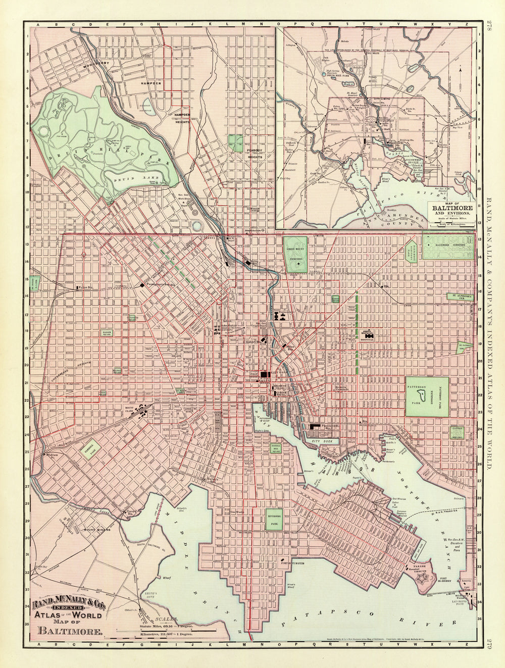 Vintage Map of Baltimore, Maryland 1897 print style example