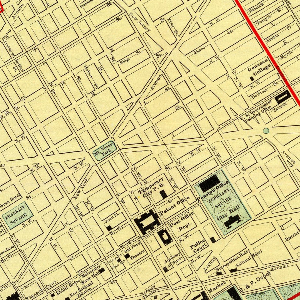 Restored historic details from the 1897 city map of Washington, Washington DC