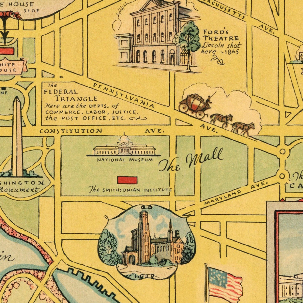 Restored historic details from the 1938 city map of Washington, Washington DC