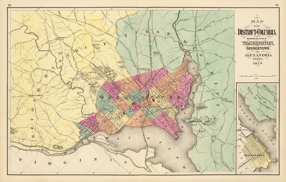Vintage Map of Washington, DC 1873 print style example