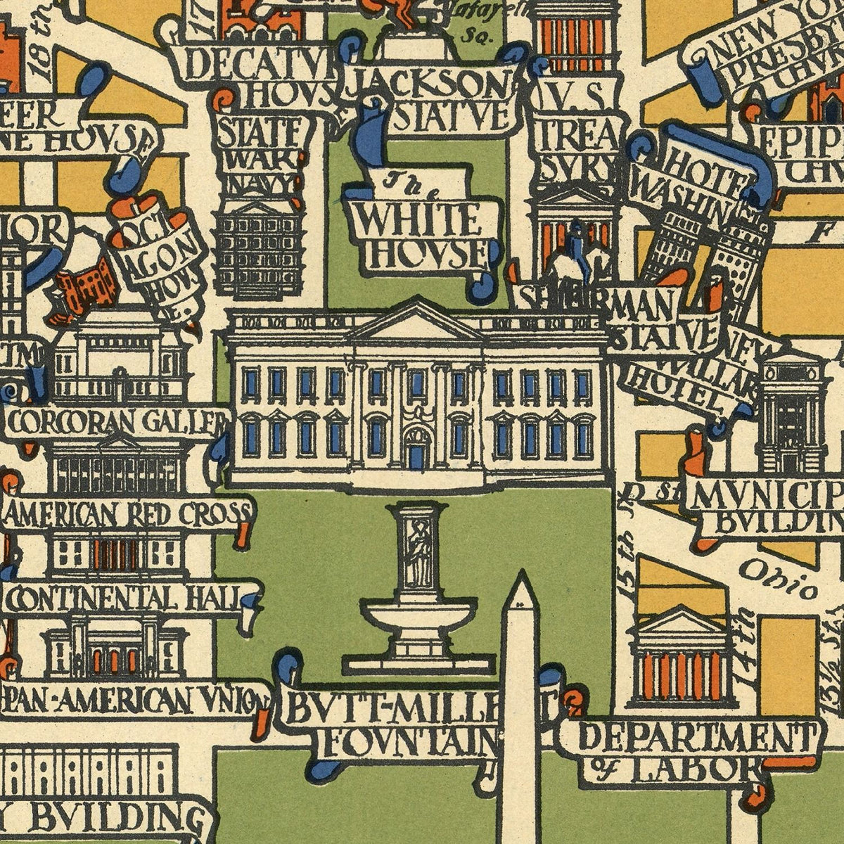 Restored historic details from the 1926 city map of Washington, Washington DC