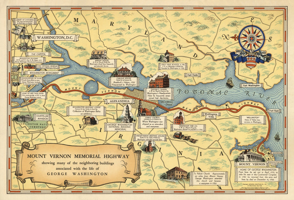 Vintage Map of Washington, DC 1932 print style example