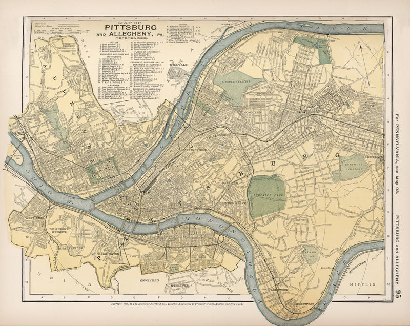 Size comparison using Vintage Map of Pittsburgh, Pennsylvania 1891