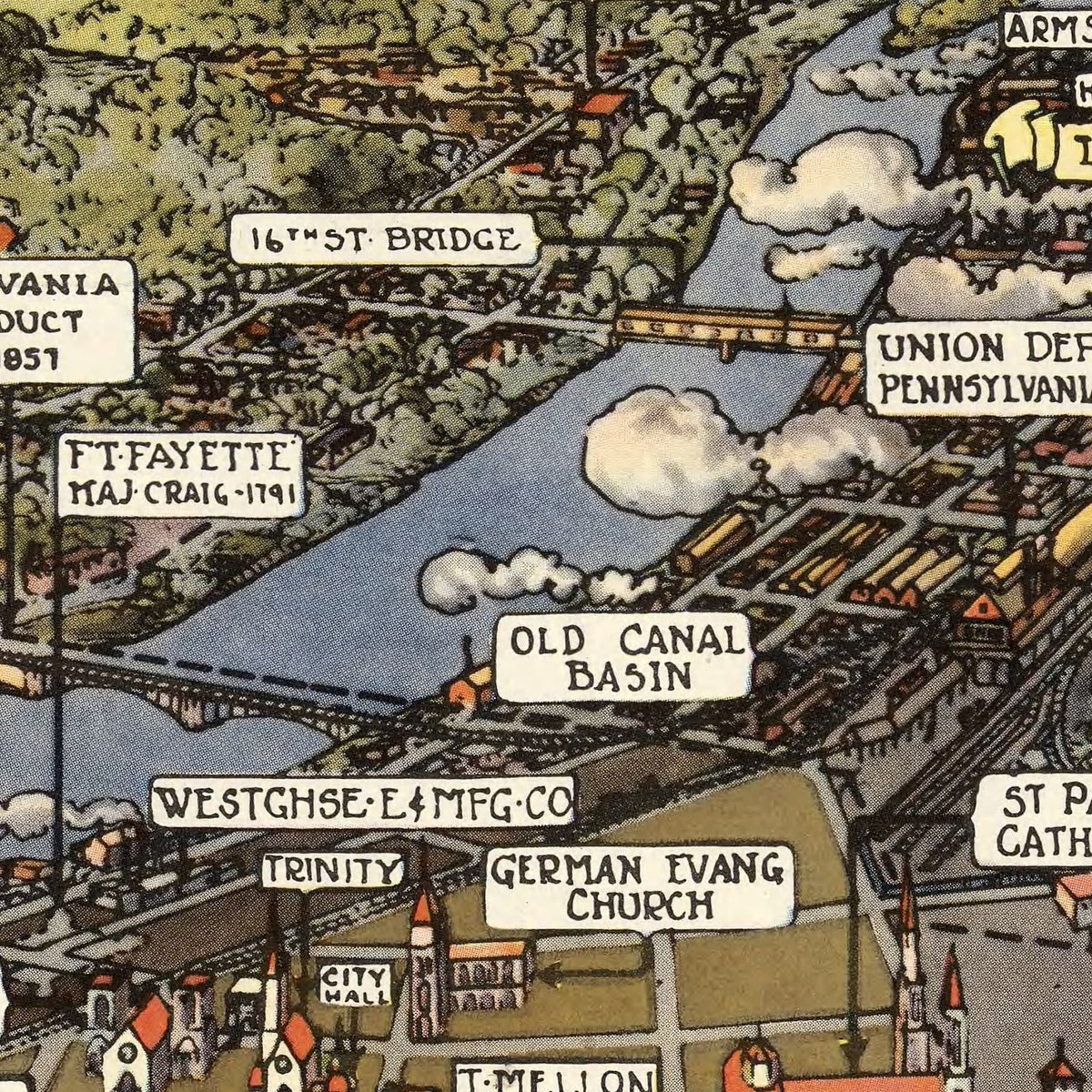 Restored historic details from the 1939 city map of Pittsburgh, Pennsylvania