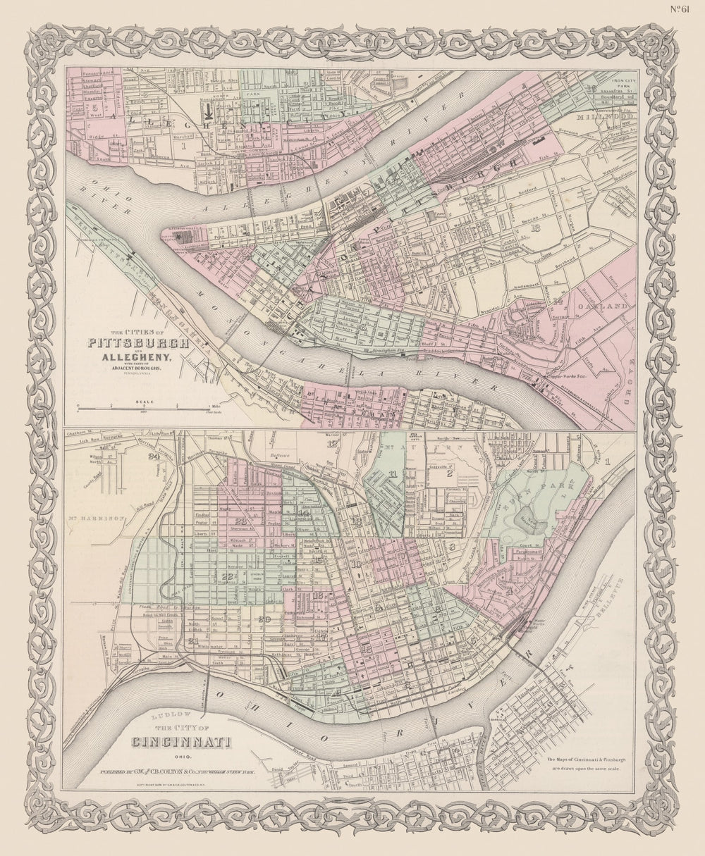 Vintage Map of Pittsburgh, Pennsylvania 1886 print style example