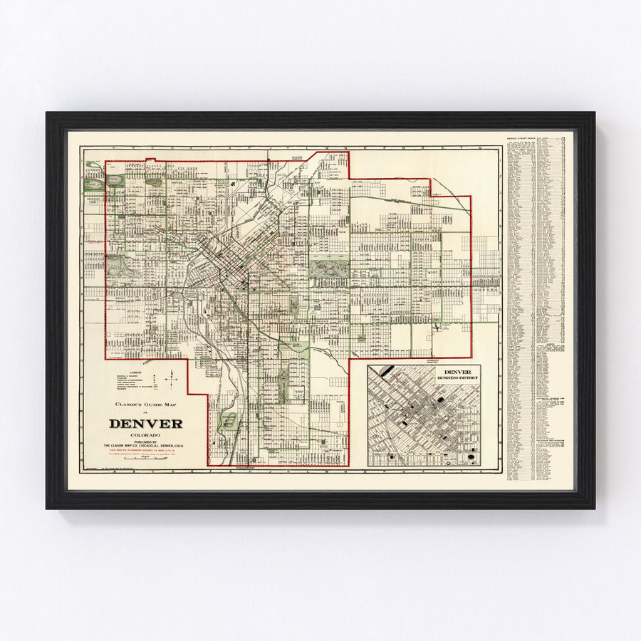 Vintage Map of Denver, Colorado 1920