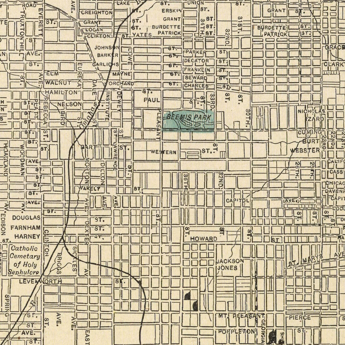 Restored historic details from the 1901 city map of Omaha, Nebraska