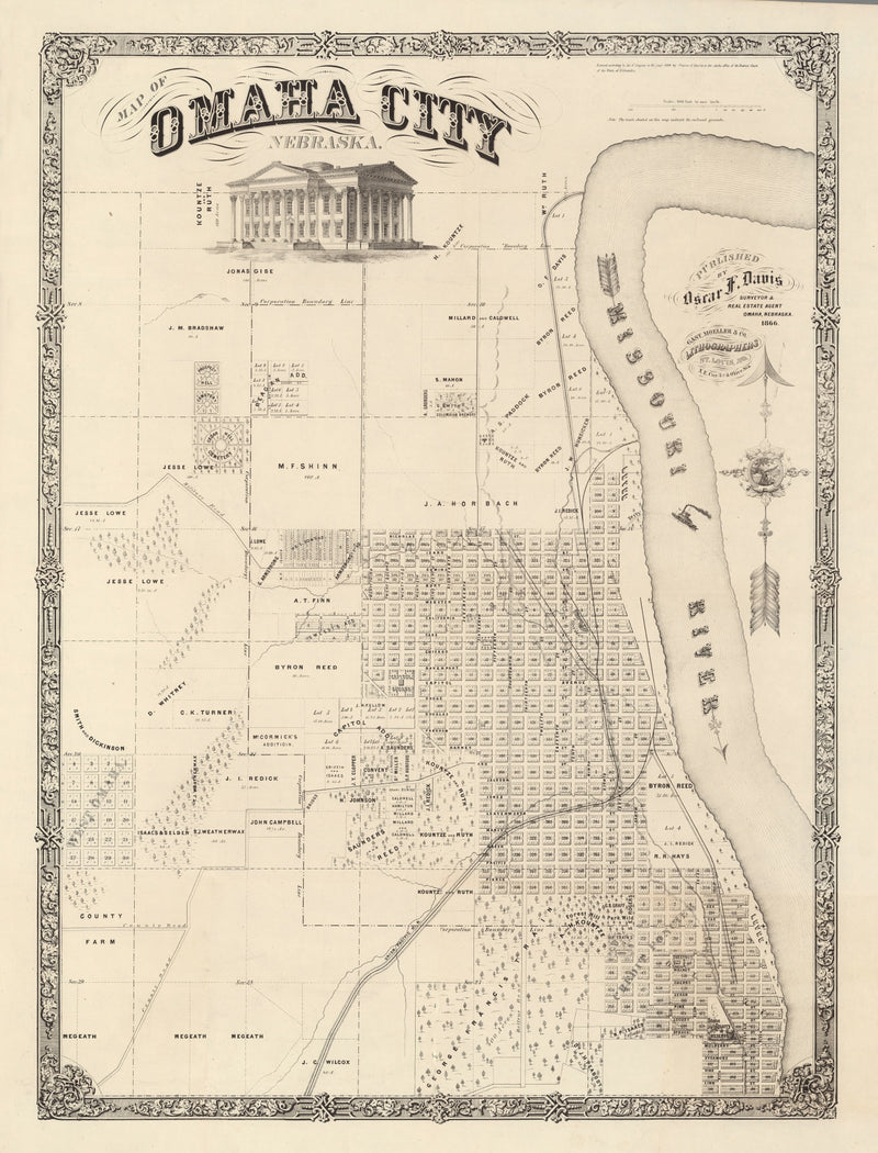 Size comparison using Vintage Map of Omaha, Nebraska 1866