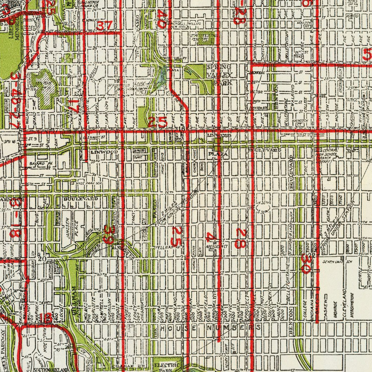 Restored historic details from the 1920 city map of Kansas City, Kansas