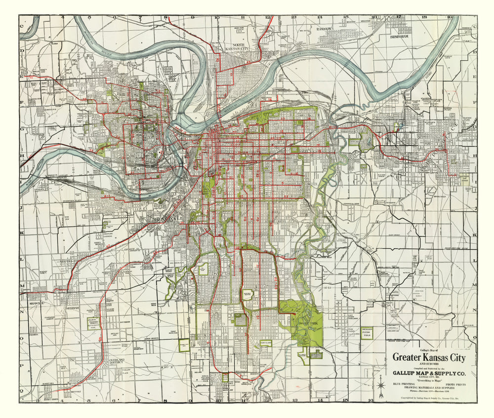 Vintage Map of Kansas City, Kansas 1920 print style example