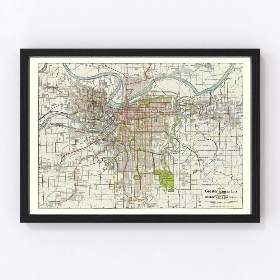 Vintage Map of Kansas City, Kansas 1920